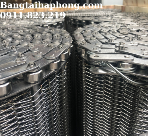 Băng tải lưới inox chạy bằng xích biên