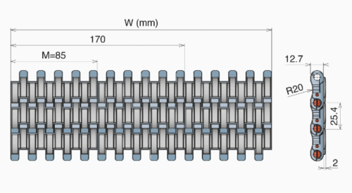 Băng tải nhựa phủ cao su Movex Series 551 Grip Top