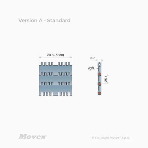 Version A - Standard Băng tải xích nhựa Movex - Modular Belts 550 PRO Flat Top